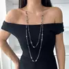 Cadena de Suéter con Borla en Forma de Estrella Vintage Transfronteriza Tiliani para Mujer, Elegante Collar Largo en Capas de Perlas Artificiales