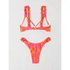Bikini de Acero con Estampado Tie-dye Europeo y Americano para Mujer Tirantes de Volantes Push-up Traje de Baño de Dos Piezas para Vacaciones en la Playa Transfronterizo