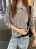 KITTIN Outono Feminino Estilo Coreano Old Money Patchwork de Listras Falso Duas Peças Gola Polo Manga Longa Malha Top K1174