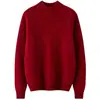Nueva camiseta base de punto de cachemira para otoño e invierno, suéter de moda, cuello semialto simple, color liso, estilo coreano moderno, manga larga para mujer