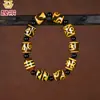 Pulsera de Ágata Natural Dzi del Tíbet con Dientes de Tigre y Tres Ojos, Recubrimiento Amarillo en Diente, Pulsera Artesanal Negra y Blanca, Venta al por Mayor de Fábrica con Cuentas