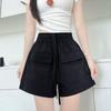 Shorts de Trabajo Estilo Americano para Mujer Verano Delgados Ropa Exterior Casual Pantalones con Cordón Cintura Alta Pierna Ancha Bolsillo Grande Pantalones Deportivos
