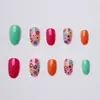 24 Peças de Unhas Postiças Ovais Peças de Armadura para Unhas Estilo Doce Fresco Padrão Floral Arte de Unhas Brilhante Venda por Atacado Transfronteiriça