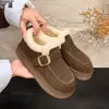 Botas de Neve Integradas de Couro Genuíno e Pelo para Mulheres, Antiderrapantes de Inverno, Forradas com Fleece, Espessadas, Quentes, Sapatos de Algodão Peludos, Sapatos Birkenstock de Calçar