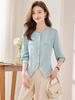 Camisa azul claro estilo Xiaoxiang feminina 2024 primavera e outono design senso nicho viajante gola redonda profissional camisa branca feminina