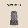 Conjunto de Chaleco sin Mangas para Niños 2026 Verano Nuevo Top Rayado de Cuello Redondo para Niños Pantalones Cargo Conjunto Casual