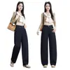 Jeans de pierna ancha estilo americano para mujer, nuevos de tiro alto, corte holgado, largos hasta el suelo, adecuados para estudiantes de secundaria y preparatoria