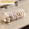 Caixa de armazenamento transparente com quatro compartimentos para acessórios de cabelo, organizador de mesa para elásticos de cabelo infantis, presilhas e fitas de cabelo, com tampa e caixa de armazenamento à prova de poeira