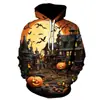 Sudadera con Capucha para Festival de Halloween Transfronterizo Europeo y Americano, Cabeza de Calabaza de Terror, Impresión Digital 3D, Sudadera Casual con Capucha, Suéter de Manga Larga
