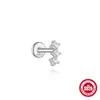 Piercing de Osso da Orelha Rosqueado S925 Prata Esterlina Exquisito Zircônia Fundo Plano, Popular na Europa e América, Brincos de Vários Tamanhos 16g