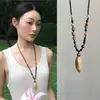 Estilo Zen Chino~Colgante de Caramelo con Hueso de Oliva Collar Largo con Cuentas de Madera para Mujer Estilo Antiguo Nuevo Accesorios de Cadena para Suéter Chinoiserie