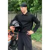 Moletom Polo Algodão de Ombro Reto Estilo Americano Mamba para Homens, Camiseta de Manga Longa Outono Patchwork Desconstruído Gola Reversível, Estilo Cool de Hong Kong