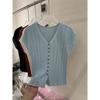 Gola de seda gelada, cardigan de malha oca, manga curta, feminino, verão 2024, novo, slimming, manga voadora, camiseta vermelha, top
