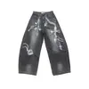Jeans de diseño de nicho de alta calle americana transfronterizos con bordado de rayo para hombres y mujeres, pantalones casuales rectos holgados estilo callejero