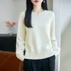 Suéter de gola redonda 100% algodão, confortável e amigo da pele para mulheres, blusa básica de algodão puro espessa para outono e inverno, top de tricô quente e folgado