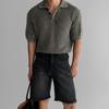 Camiseta tipo Polo de Punto Manga Corta con Visera Lavada y Desgastada para Hombre Verano Diseño Retro Americano Camiseta Superior con Cuello