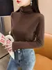 Camiseta básica de terciopelo doble cara de cuello alto para mujer, otoño e invierno, con forro polar añadido y grosor, cálida, ajustada, elegante, top de cuello superpuesto
