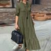 2024 Europeo y Americano AliExpress verano nuevo ropa de mujer color sólido gran vuelo casual suelto cuello alto algodón y lino vestido largo