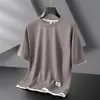 Camiseta de Manga Corta para Recoger Fugas Cuello Redondo Holgada Falsa de Dos Piezas Rebaja Color Sólido t Delgada para Hombre Manga Corta Waffle Verano