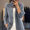 Cardigan Pure Base 2025 Suéter Outono e Inverno Tricô Trançado Coreano Versátil Top Feminino Jacquard Novo Estilo
