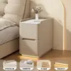 Mesa de cabeceira inteligente ultrafina, luxo leve minimalista moderno, com chave, multifuncional, pequeno armário de cabeceira de madeira maciça para uso doméstico, sem necessidade de instalação