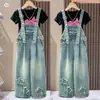 Conjunto de Petos de Mezclilla para Niñas Primavera/Verano 2025 Nuevo de Moda Estilo Celebridad de Internet Pantalones Holgados de Moda Callejera para Niños Mayores