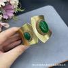 Pulseira aberta de artesanato italiano escovado com retenção de cor, Jade Malaio, argila europeia e americana, artesanato com incrustação, fabricante de design original