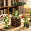 Enfeite de sapo de vinho tinto transfronteiriço, animal simulado com folha de lótus, para pátio, tanque de peixes, decoração de rochas, artesanato de mesa para presente