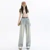 Jeans de Pierna Ancha Vintage para Mujer Moda Otoño 2024 Estilo Nuevo Pequeño Holgado Adelgazante Cintura Alta Pantalones de Pierna Recta