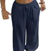 Pantalones anchos de pierna ancha, sueltos, con caída, de textura, con cordón elástico, estilo casual de vacaciones, para mujer, con bolsillos laterales, transfronterizos europeos y americanos