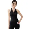 Top esportivo com gola virada, decote halter, costas nuas e bojo integrado, top respirável e sem costura para treinamento de yoga e pilates