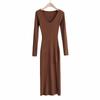 Vestido largo de punto de manga larga con escote en V, elegante, ajustado y adelgazante, de Spice Girls, para otoño e invierno, por encima de la rodilla, sexy, con abertura lateral