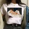 Camiseta para Mujer Gato Pintura al Óleo Estampada Camisetas Gráficas Interesantes Verano Manga Corta Casual Tops Blancos Ropa Harajuku