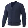 Nuevo suéter de punto para hombre con cuello en V, comercio exterior transfronterizo de otoño e invierno, estilo europeo y americano, forrado de felpa, cálido, casual, holgado, cárdigan de punto elegante