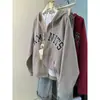 Foto Real de Sudadera con Capucha Bordada Americana para Mujer en Primavera y Otoño Holgada Oversize Talla Grande Chaqueta Top Versátil
