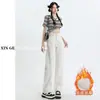 Calça Jeans Reta de Veludo Branco para Mulheres 2025 Novo Estilo Pequena Cintura Alta Slim Solta Caimento Largo Perna Larga