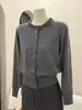 Cardigã de Lã Mesclada com Strass e Gola Redonda para Mulheres, Estilo Executivo Suéter de Malha Fina, Jaqueta Elegante
