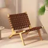 Sillón nórdico de madera maciza con asiento individual, silla de cuerda de cuero, mesa de centro japonesa para balcón, cafetería, respaldo, sillón perezoso