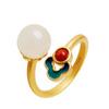 Novo Anel de Ouro Areia do Vietnã Ouro Antigo Dourado Jade Hetian Natural Esmalte Gota de Cola Artesanal Anel Estilo Étnico Vintage