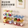 Estante de Almacenamiento para Tazas Soporte de Escritorio para Tazas de Agua Barra de Cocina Mostrador Organizador de Múltiples Niveles con Bloques de Color Ondulados para Tazas de Café y Té