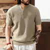 Nuevo top de punto retro americano estilo old money para hombre con cuello Henry, camiseta de manga corta informal holgada de moda para hombre de verano