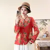 Nuevos tops estampados de estilo chino para otoño para mujeres de mediana edad y mayores, moda para madres, cuello redondo, talla grande, manga larga, camisa fina