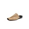 Pantuflas de Piel de Vaca Súper Suave con Punta Abierta para Mujer, Nuevo Estilo de Verano, Simples y Versátiles, Tacón Bajo Grueso, Sandalias de Mocasín Modernas