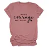 Tenha coragem de vaca e coração pequeno T-shirt feminina redonda europeia e americana Amazon transfronteiriça casual solta de manga curta