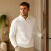 Suéter de malha casual da moda, com meio zíper, de venda quente e transfronteiriça, a fábrica pode bordar malhas masculinas