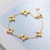 Plata S925 Exquisito Minimalista Estilo Ins Deslizante Incrustado de Diamantes Cepillado Estrella Suerte Trébol de Cuatro Hojas Pulido Satinado Pulsera S8221