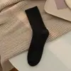 Calcetines de lana para mujer, engrosados y con forro polar para abrigar, color liso, simples y versátiles, calcetines altos de estilo japonés para otoño e invierno