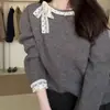 Camiseta Básica de Encaje Dulce con Lazo para Mujer en Primavera y Otoño Nuevo Estilo Suave Estilo Coreano Aspecto Adelgazante Top Interior de Manga Larga