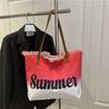 Bolso Tote de Lona con Degradado de Gran Capacidad, Moderno con Letras, Europeo y Americano para Mujer, Bolso Tote de Lona Bordado Nicho para Hombro/Axila