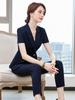 Traje de negocios de verano para mujer, de manga corta, elegante, de alta gama, para esteticista, salón de belleza, herramientas, joyería, ropa de trabajo.